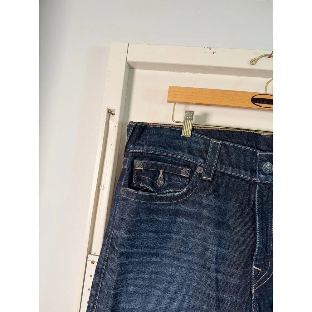 True Religion Ricky Relaxed Straight Jeans Mens Blue Denim Stretch Mid Rise - 36